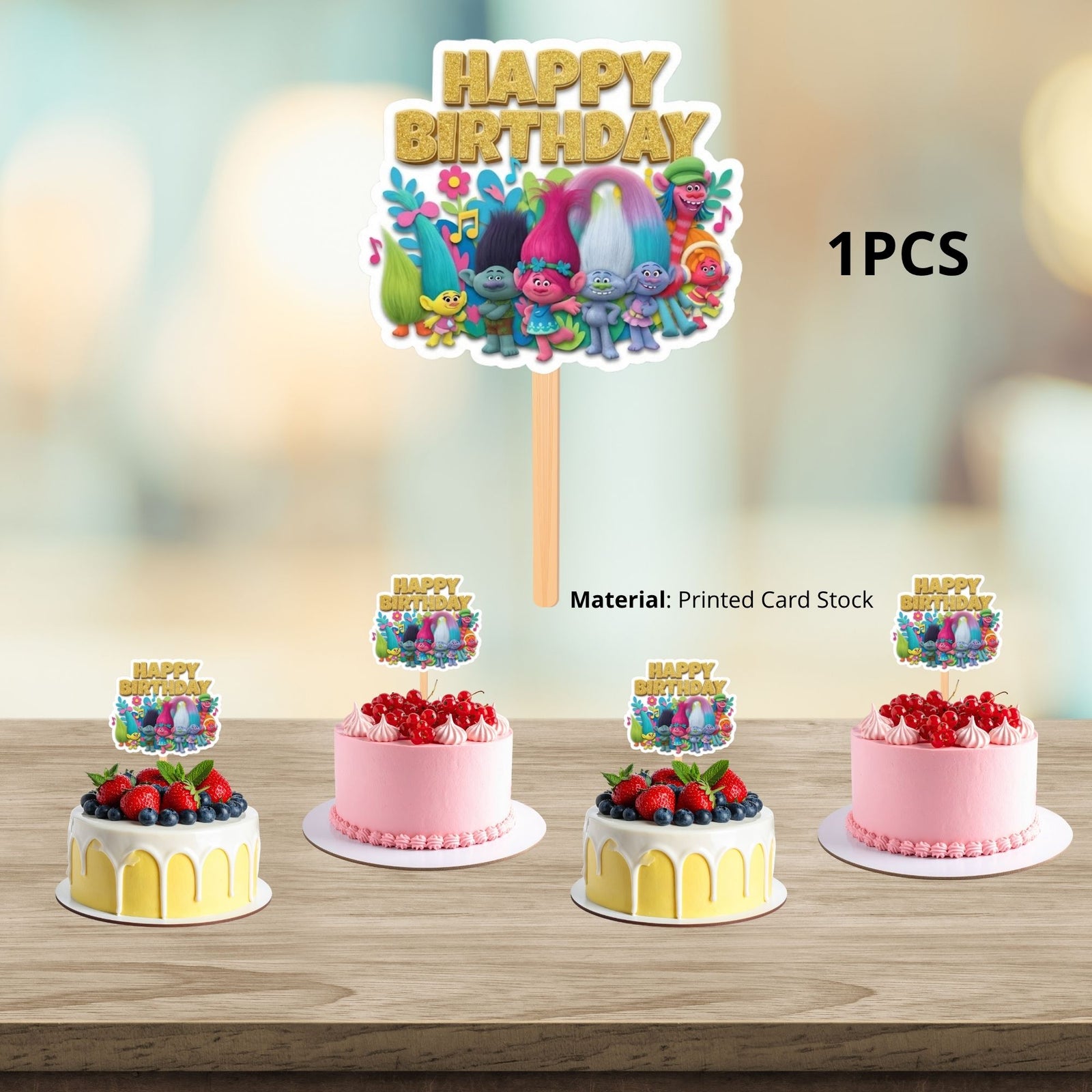 Trolls Birthday Cake Topper for Kids | Premium 300 GSM Cardstock | Cute Cartoon Party Decoration | Cake Decoration Topper for Birthday Party Supplies