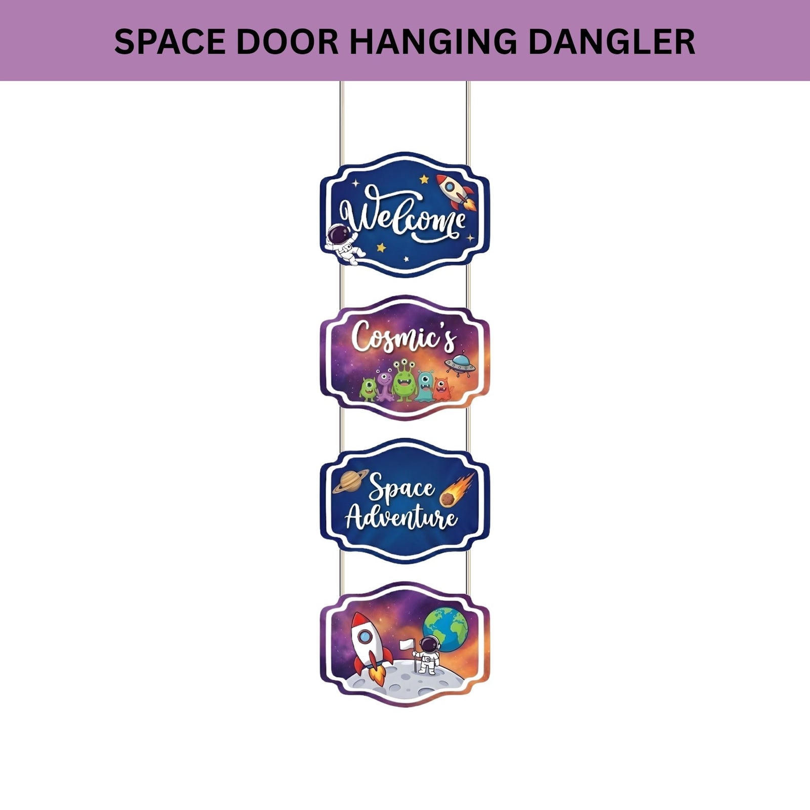 Space Door/Wall Hanging Dangler- (42 Inches/250 GSM Cardstock/Purple & Blue/6Pcs)