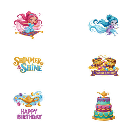 Shimmer & Shine Theme Birthday Cutouts (6 inches/250 GSM Cardstock/Mixcolour/12Pcs)