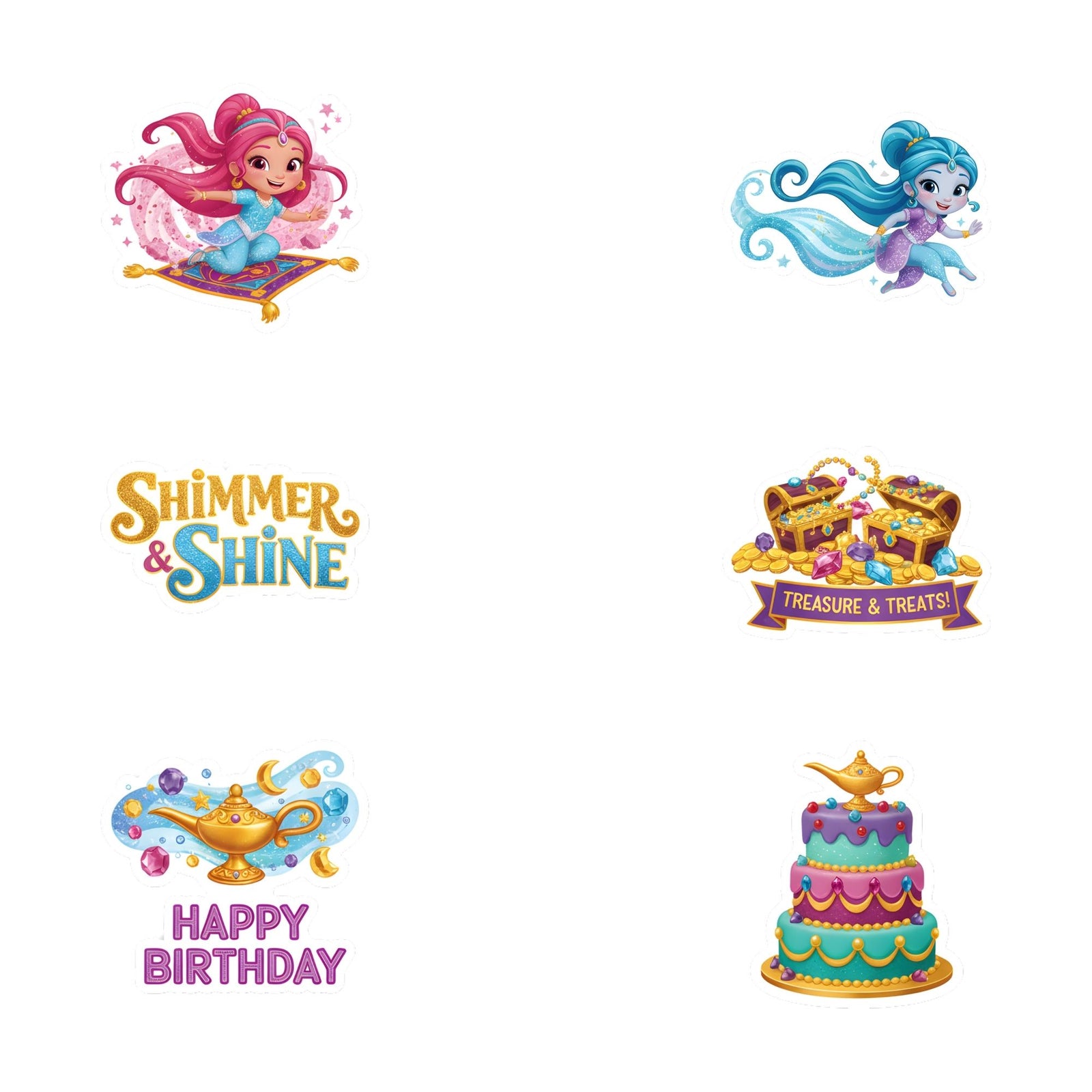 Shimmer & Shine Theme Birthday Cutouts (6 inches/250 GSM Cardstock/Mixcolour/12Pcs)