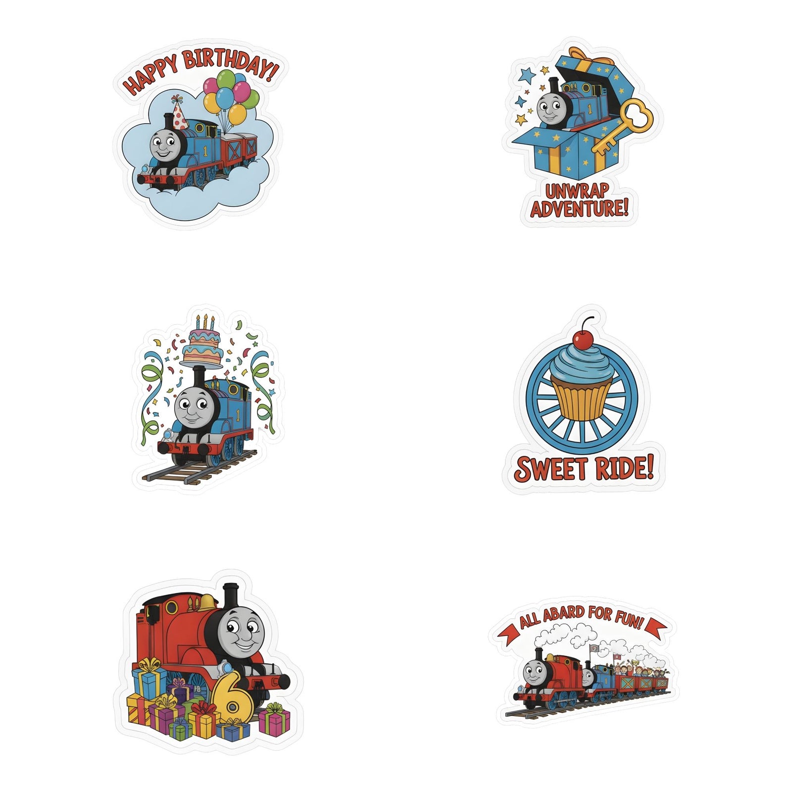 Thomas Train Theme Birthday Cutouts (6 inches/250 GSM Cardstock/Mixcolour/12Pcs)