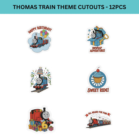 Thomas Train Theme Birthday Cutouts (6 inches/250 GSM Cardstock/Mixcolour/12Pcs)