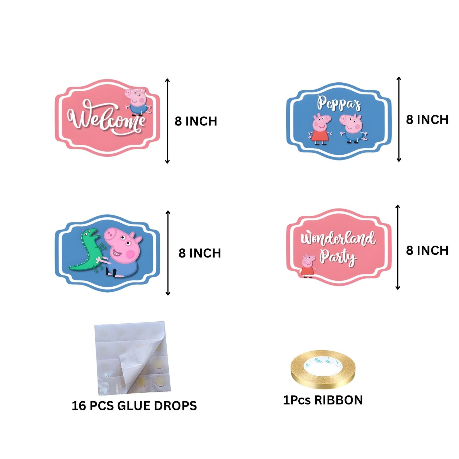 Peppa Pig Door/Wall Hanging Dangler- (42 Inches/250 GSM Cardstock/Pink & Blue/6Pcs)