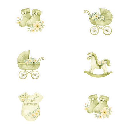 Baby Shower Theme Birthday Cutouts (6 inches/250 GSM Cardstock/Mixcolour/12Pcs)
