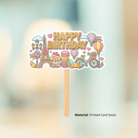 Paris Birthday Cake Topper for Kids | Premium 300 GSM Cardstock | Cute Cartoon Party Decoration | Cake Decoration Topper for Birthday Party Supplies