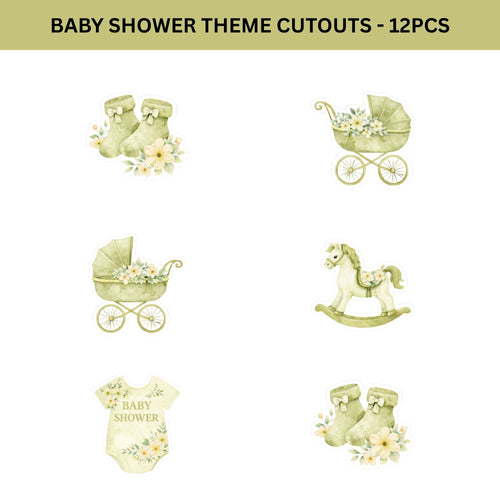 Load image into Gallery viewer, Baby Shower Theme Birthday Cutouts (6 inches/250 GSM Cardstock/Mixcolour/12Pcs)
