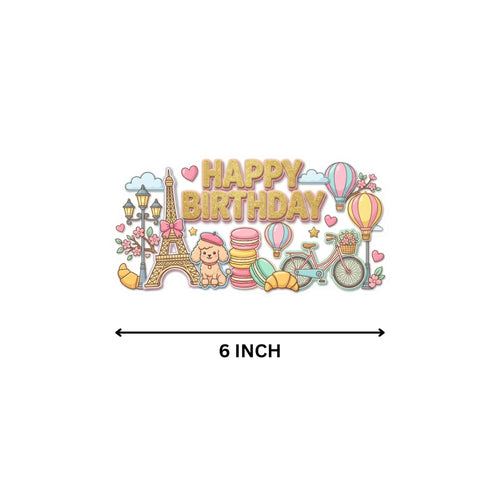 Load image into Gallery viewer, Paris Birthday Cake Topper for Kids | Premium 300 GSM Cardstock | Cute Cartoon Party Decoration | Cake Decoration Topper for Birthday Party Supplies
