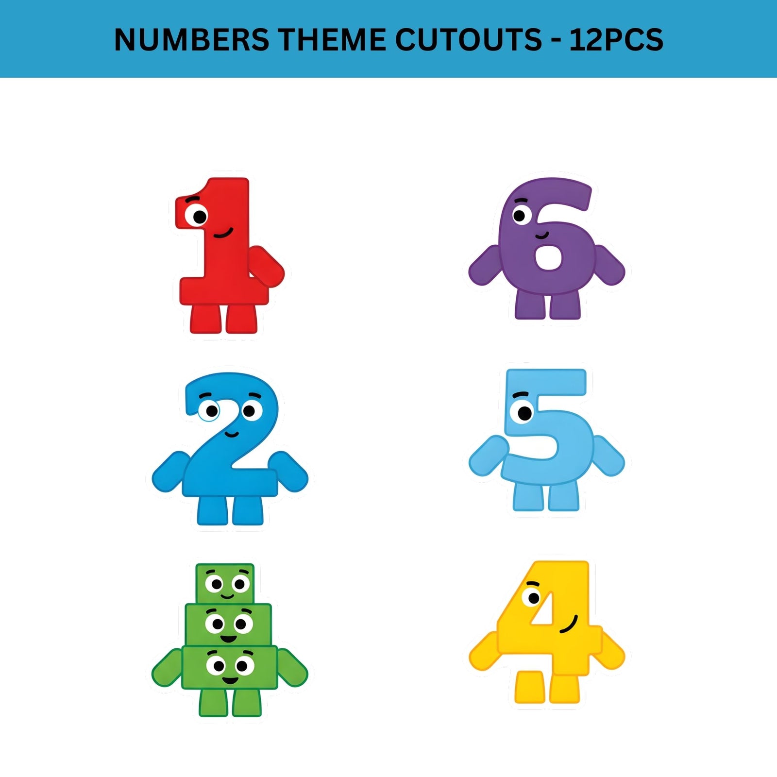 Number Theme Birthday Cutouts (6 inches/250 GSM Cardstock/Mixcolour/12Pcs)