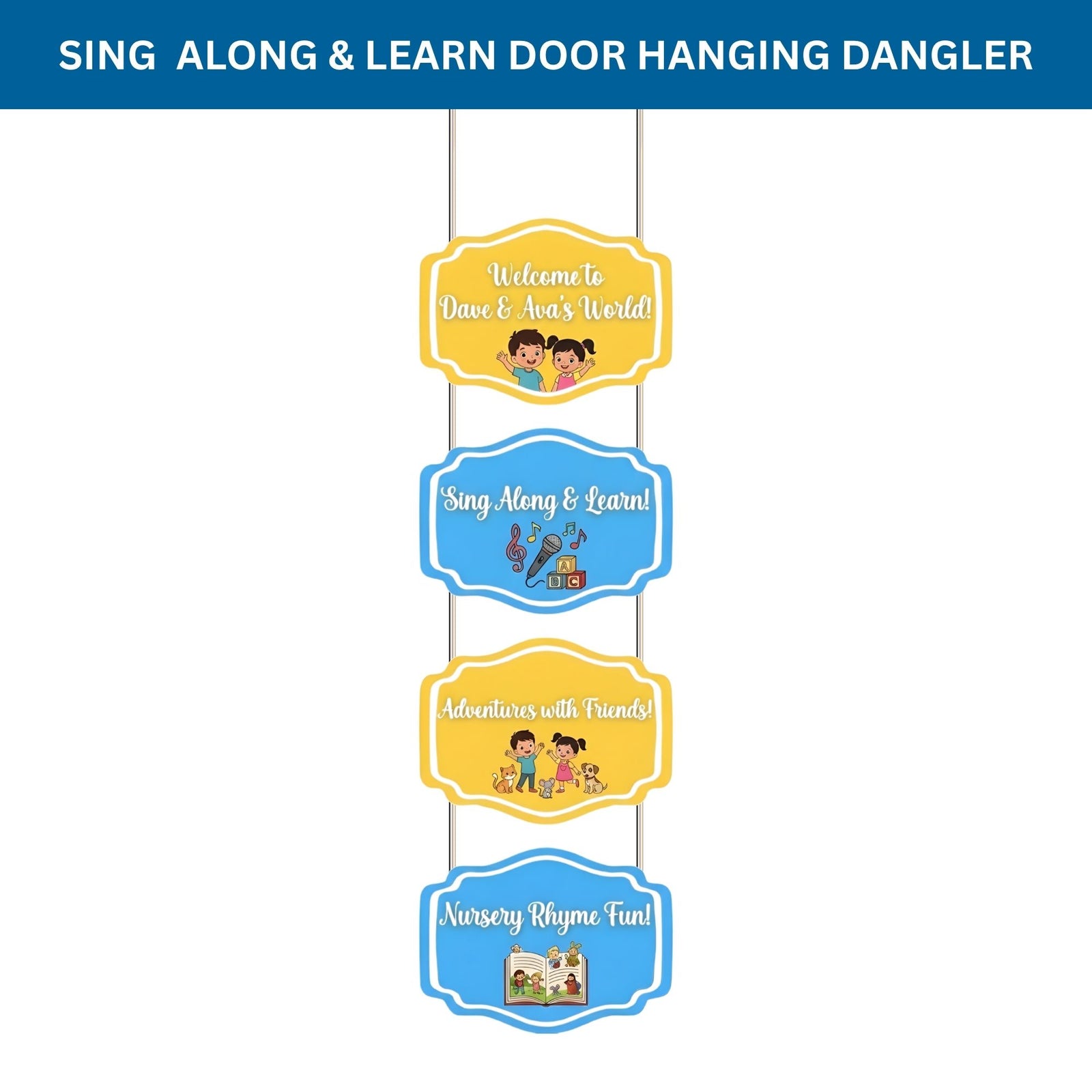 Sing Along & Learn Door/Wall Hanging Dangler- (42 Inches/250 GSM Cardstock/Yellow & Blue/6Pcs)