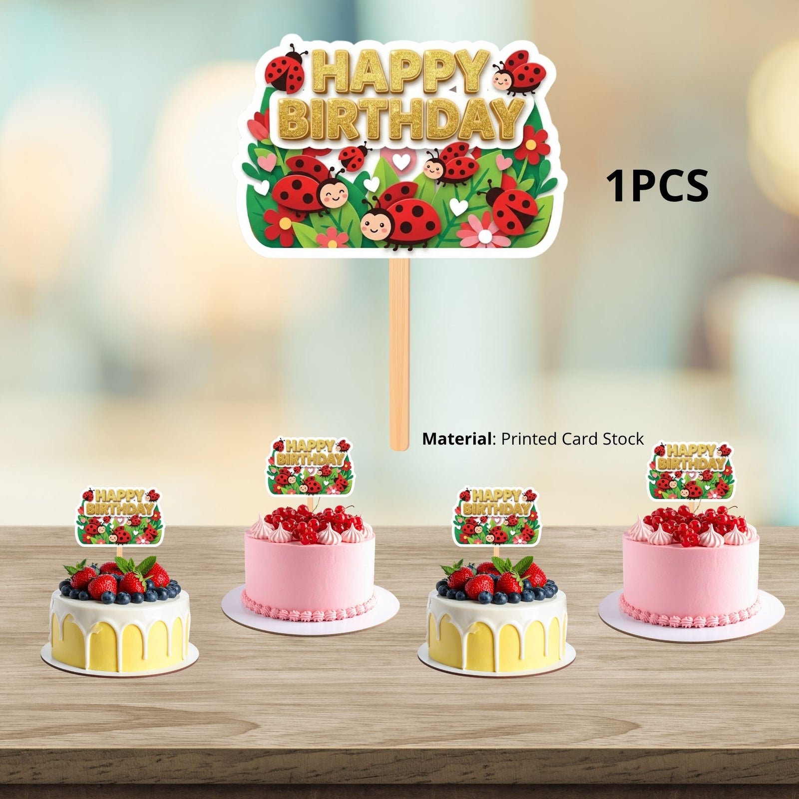 Ladybug Birthday Cake Topper for Kids | Premium 300 GSM Cardstock | Cute Cartoon Party Decoration | Cake Decoration Topper for Birthday Party Supplies