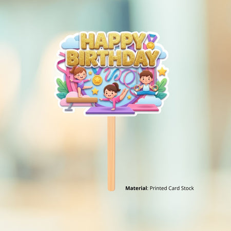 Gymnastics Birthday Cake Topper for Kids | Premium 300 GSM Cardstock | Cute Cartoon Party Decoration | Cake Decoration Topper for Birthday Party Supplies