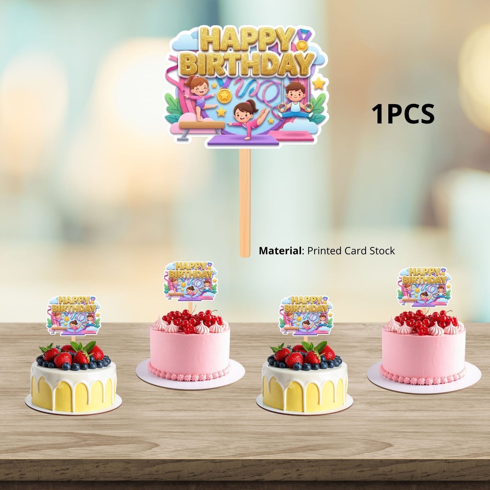 Gymnastics Birthday Cake Topper for Kids | Premium 300 GSM Cardstock | Cute Cartoon Party Decoration | Cake Decoration Topper for Birthday Party Supplies