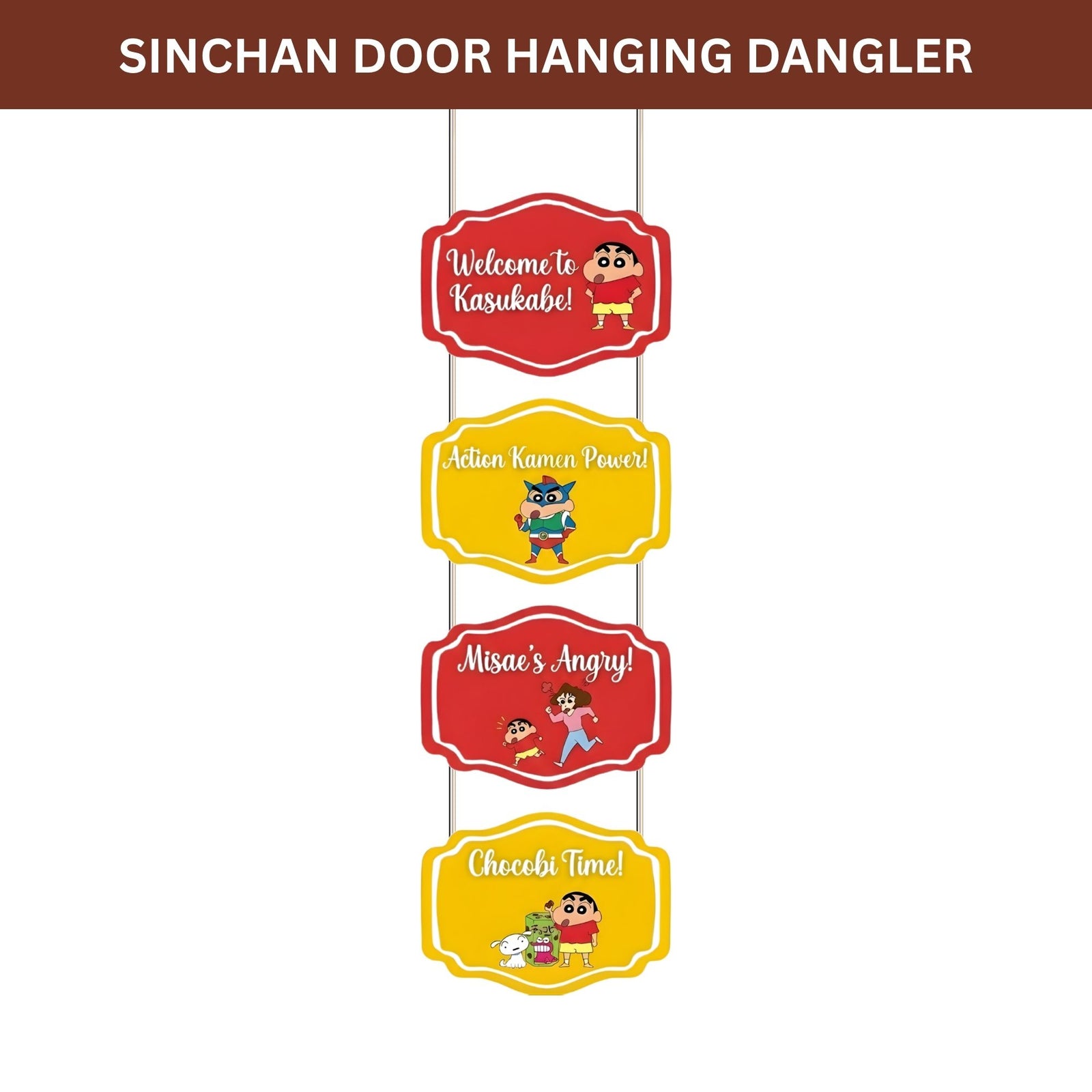 Sinchan Door/Wall Hanging Dangler- (42 Inches/250 GSM Cardstock/Red & Yellow/6Pcs)