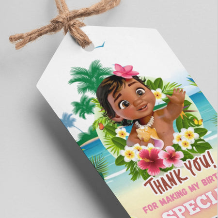 Little Moana Theme Thank You Cards & Return Gift Tags - 30Pcs, 2x3.5, 250 GSM Cardstock, Green & Black (Moana Kid)
