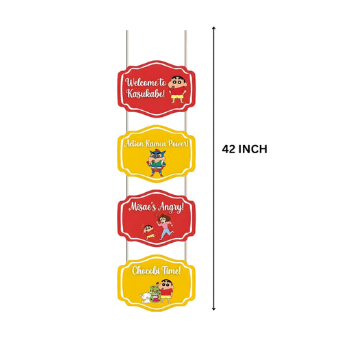 Load image into Gallery viewer, Sinchan Door/Wall Hanging Dangler- (42 Inches/250 GSM Cardstock/Red &amp; Yellow/6Pcs)
