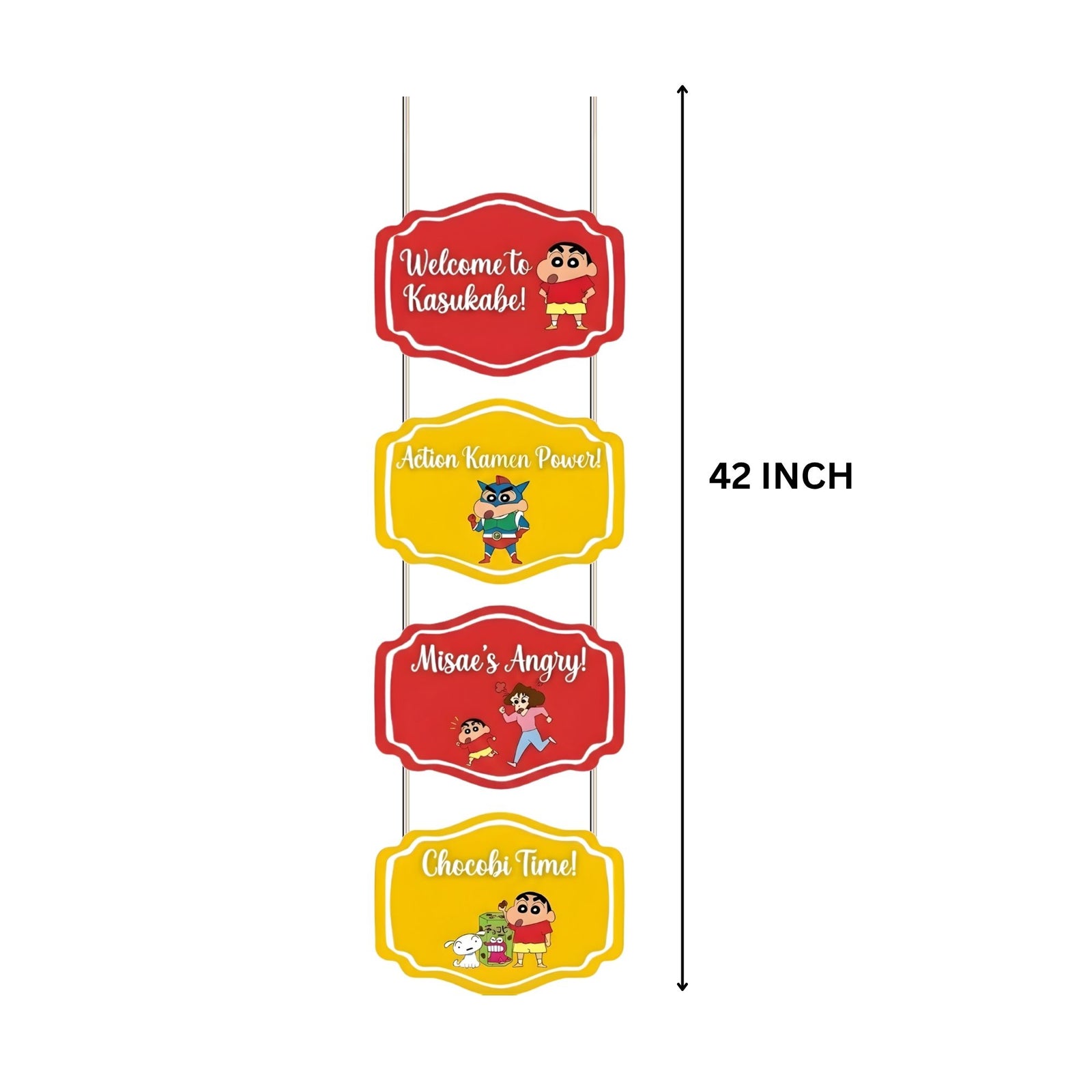 Sinchan Door/Wall Hanging Dangler- (42 Inches/250 GSM Cardstock/Red & Yellow/6Pcs)