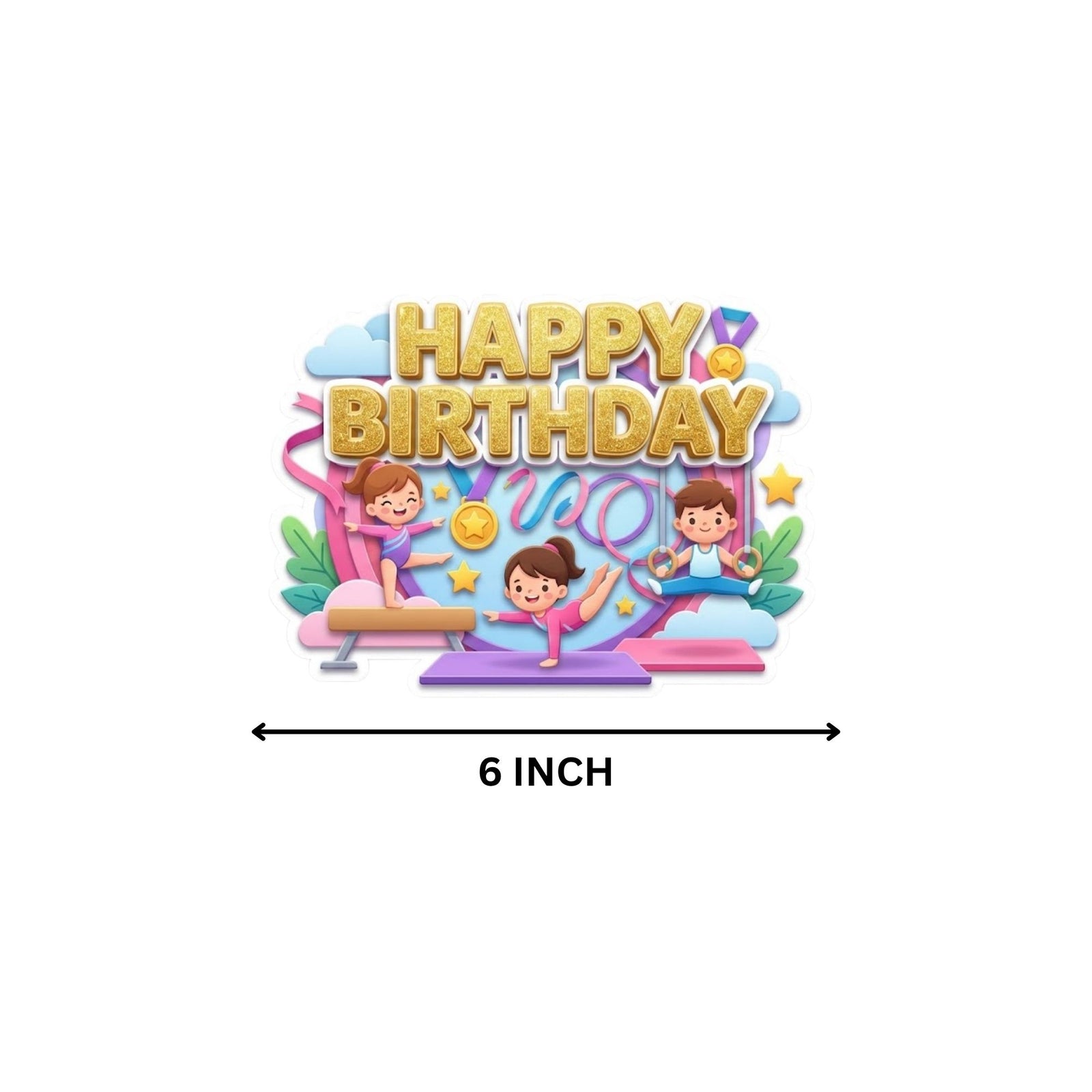 Gymnastics Birthday Cake Topper for Kids | Premium 300 GSM Cardstock | Cute Cartoon Party Decoration | Cake Decoration Topper for Birthday Party Supplies