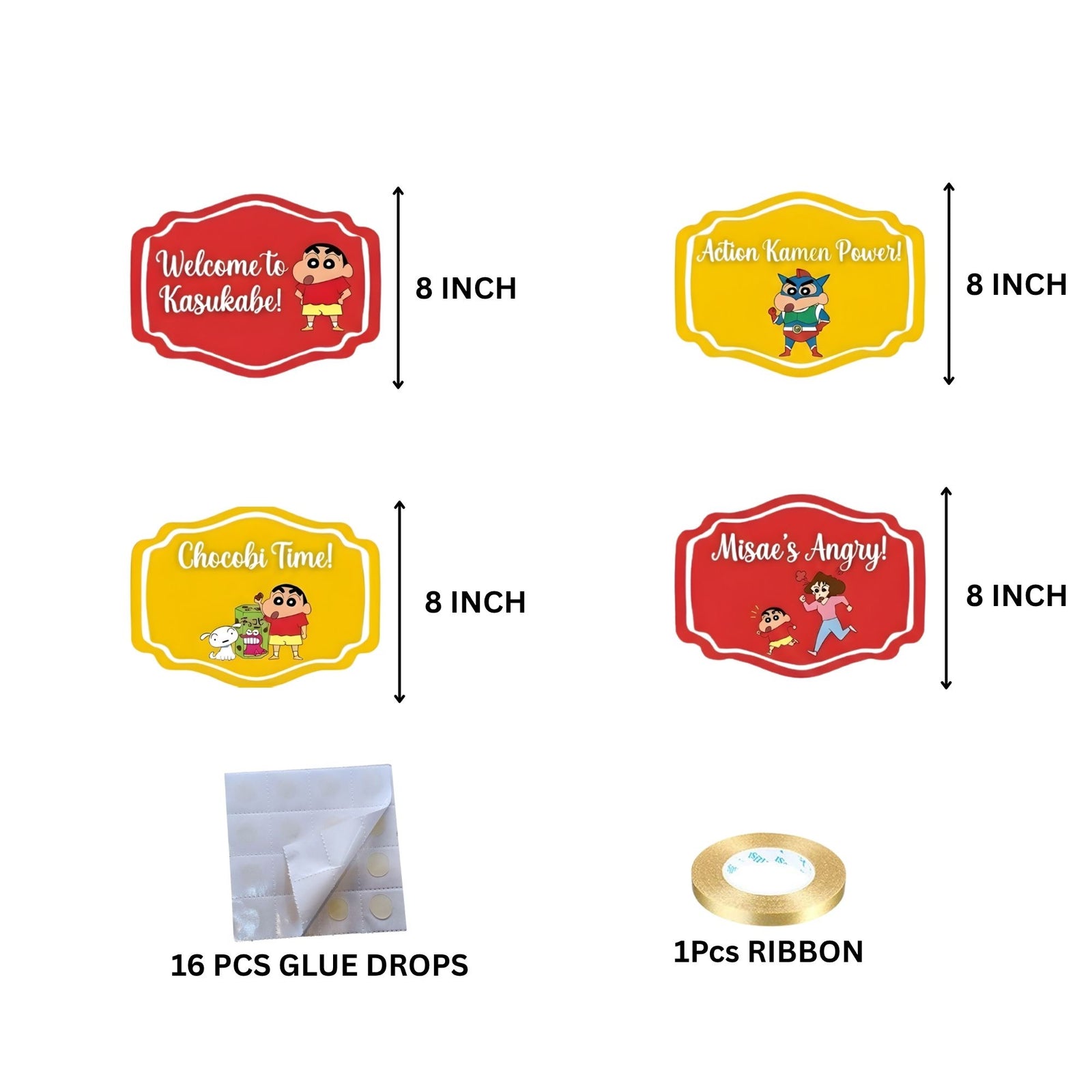 Sinchan Door/Wall Hanging Dangler- (42 Inches/250 GSM Cardstock/Red & Yellow/6Pcs)