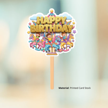 Carousel Birthday Cake Topper for Kids | Premium 300 GSM Cardstock | Cute Cartoon Party Decoration | Cake Decoration Topper for Birthday Party Supplies