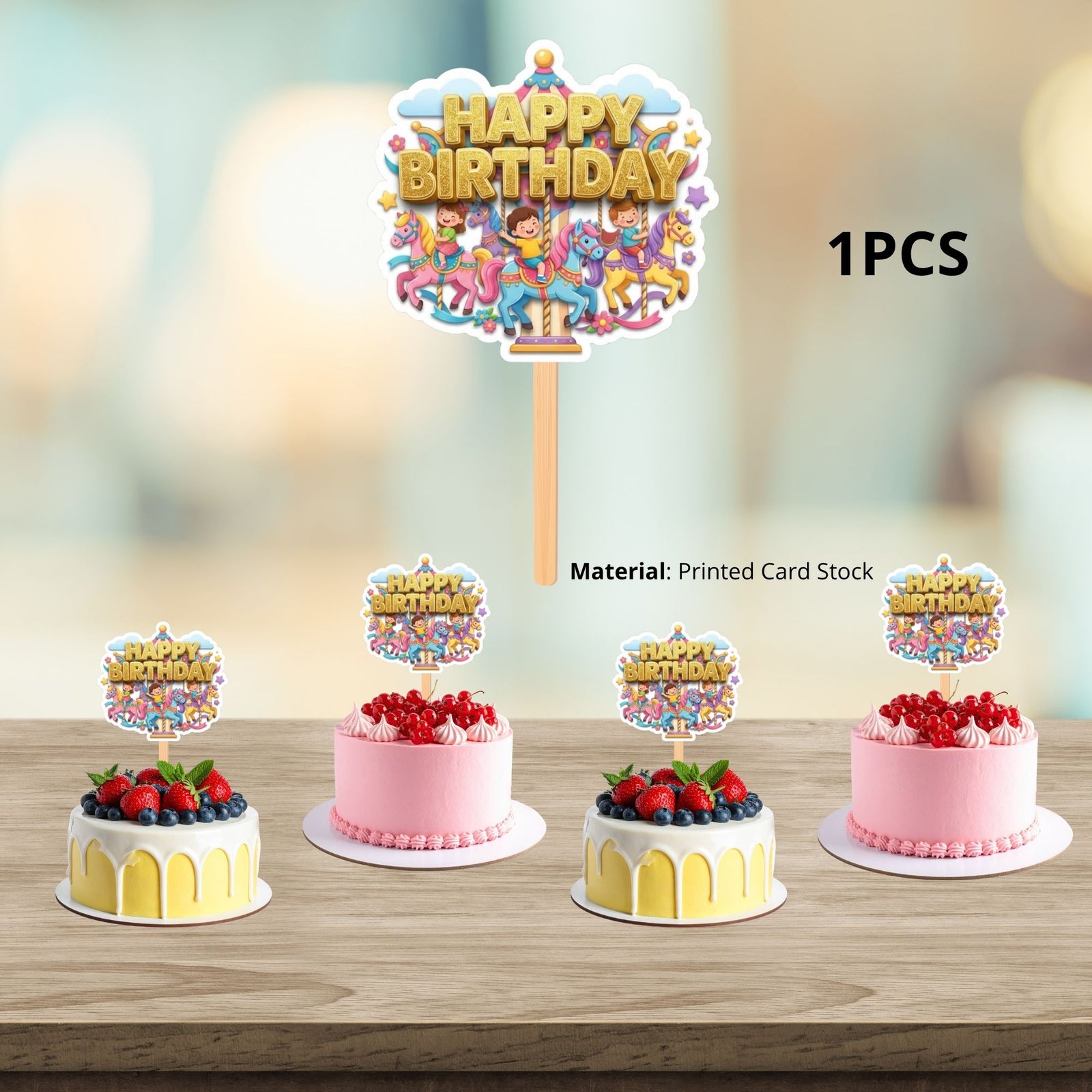 Carousel Birthday Cake Topper for Kids | Premium 300 GSM Cardstock | Cute Cartoon Party Decoration | Cake Decoration Topper for Birthday Party Supplies