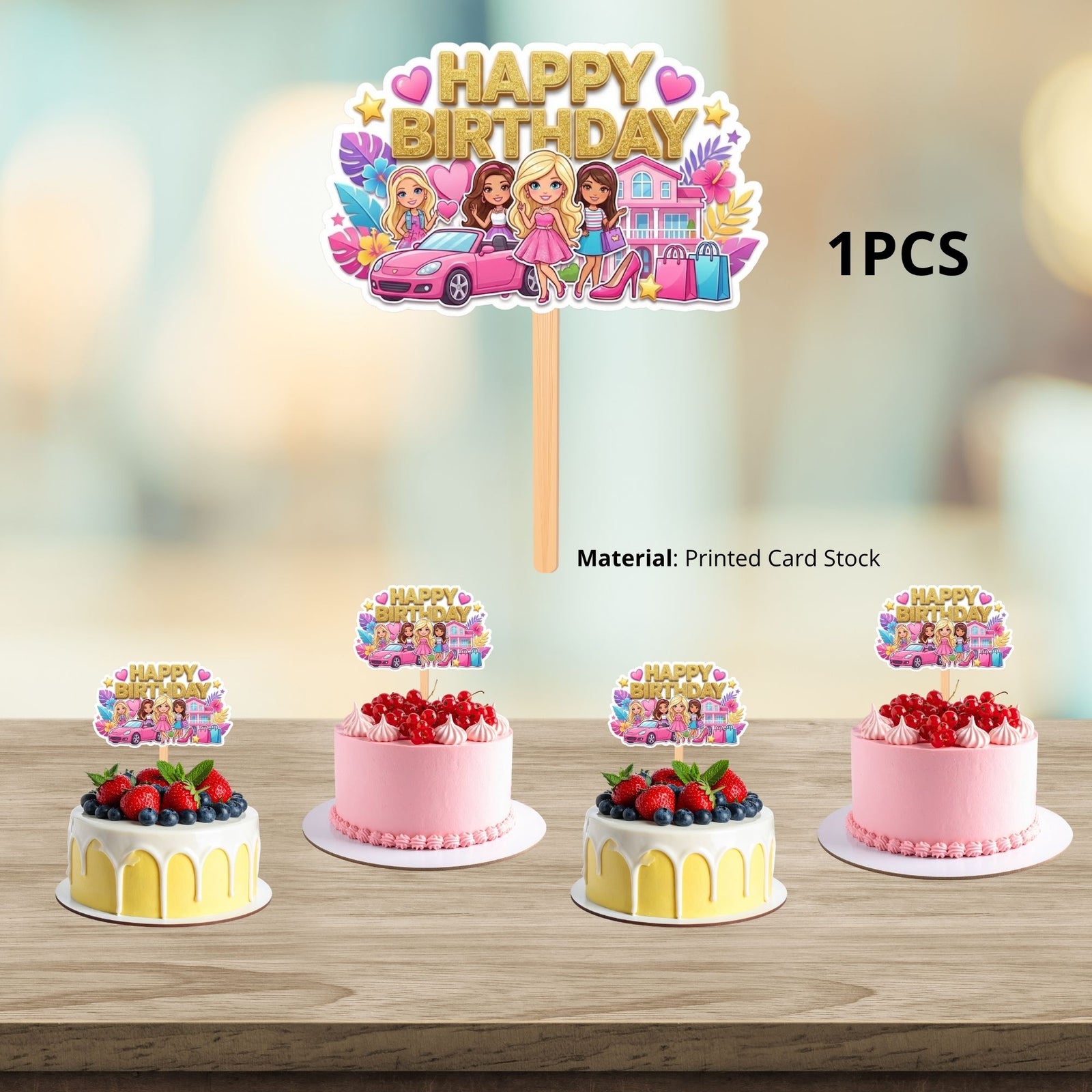 Barbie Birthday Cake Topper for Kids | Premium 300 GSM Cardstock | Cute Cartoon Party Decoration | Cake Decoration Topper for Birthday Party Supplies