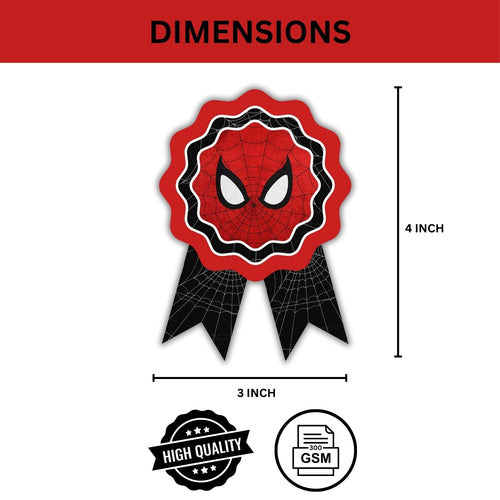 Load image into Gallery viewer, Spider Super Hero Theme Birthday Badges for Kids – 4x3 Inch 250gsm Cardstock with Pin | PartyDecor Mall (Spider Super Hero)
