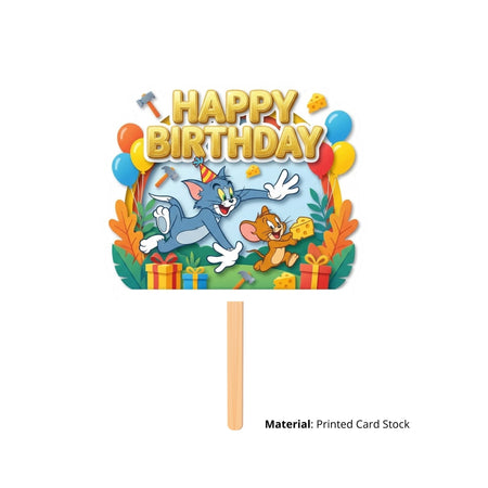 Tom And Jerry Birthday Cake Topper for Kids | Premium 300 GSM Cardstock | Cute Cartoon Party Decoration | Cake Decoration Topper for Birthday Party Supplies