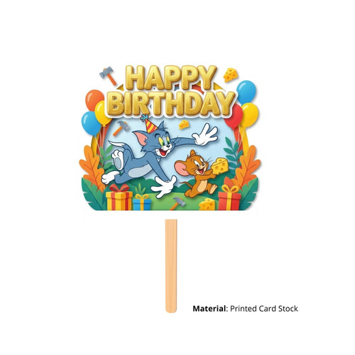 Load image into Gallery viewer, Tom And Jerry Birthday Cake Topper for Kids | Premium 300 GSM Cardstock | Cute Cartoon Party Decoration | Cake Decoration Topper for Birthday Party Supplies
