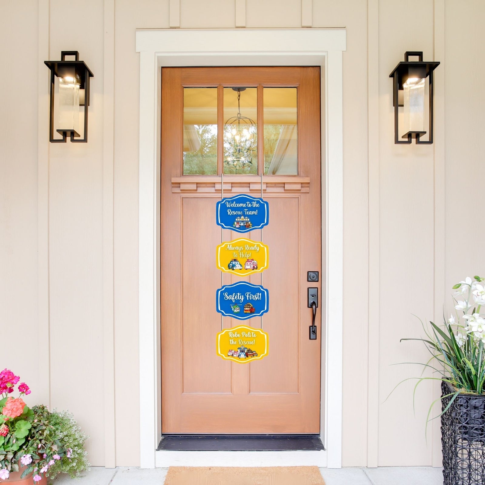 Robo Poli To The Rescue Door/Wall Hanging Dangler- (42 Inches/250 GSM Cardstock/Blue & Yellow/6Pcs)