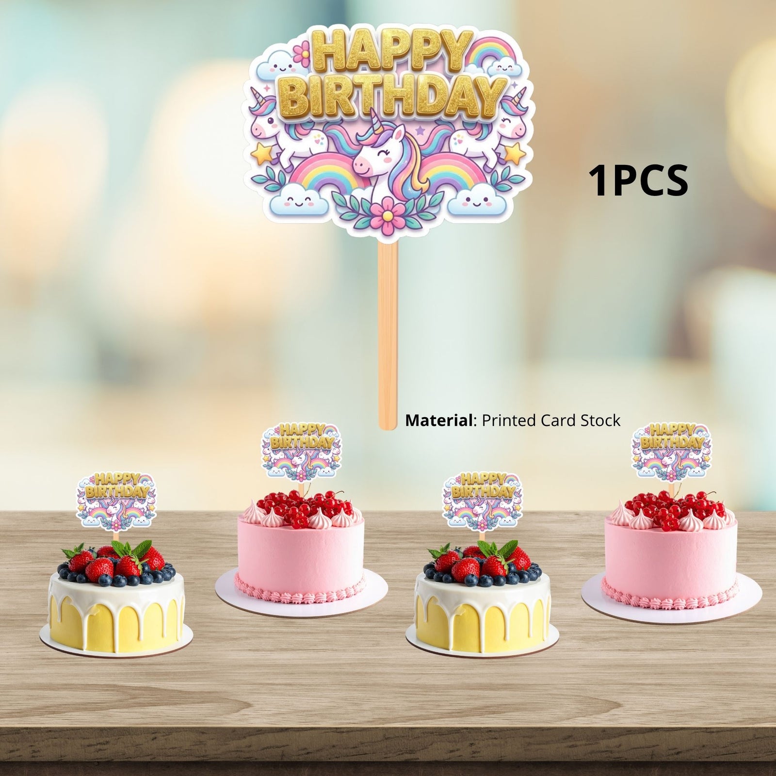 Unicorn Birthday Cake Topper for Kids | Premium 300 GSM Cardstock | Cute Cartoon Party Decoration | Cake Decoration Topper for Birthday Party Supplies