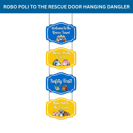 Robo Poli To The Rescue Door/Wall Hanging Dangler- (42 Inches/250 GSM Cardstock/Blue & Yellow/6Pcs)