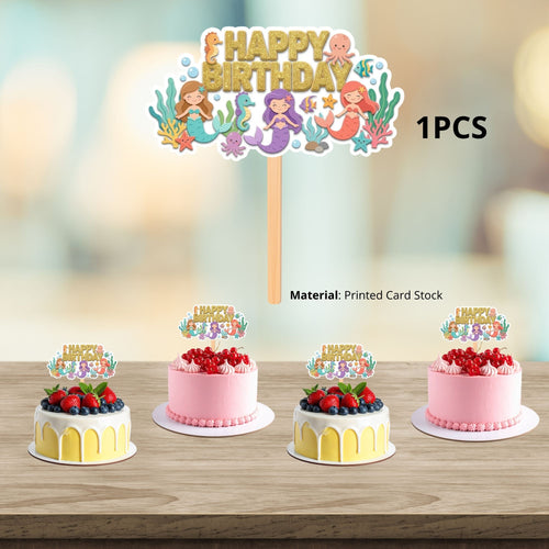 Load image into Gallery viewer, Mermaid Kid Birthday Cake Topper for Kids | Premium 300 GSM Cardstock | Cute Cartoon Party Decoration | Cake Decoration Topper for Birthday Party Supplies
