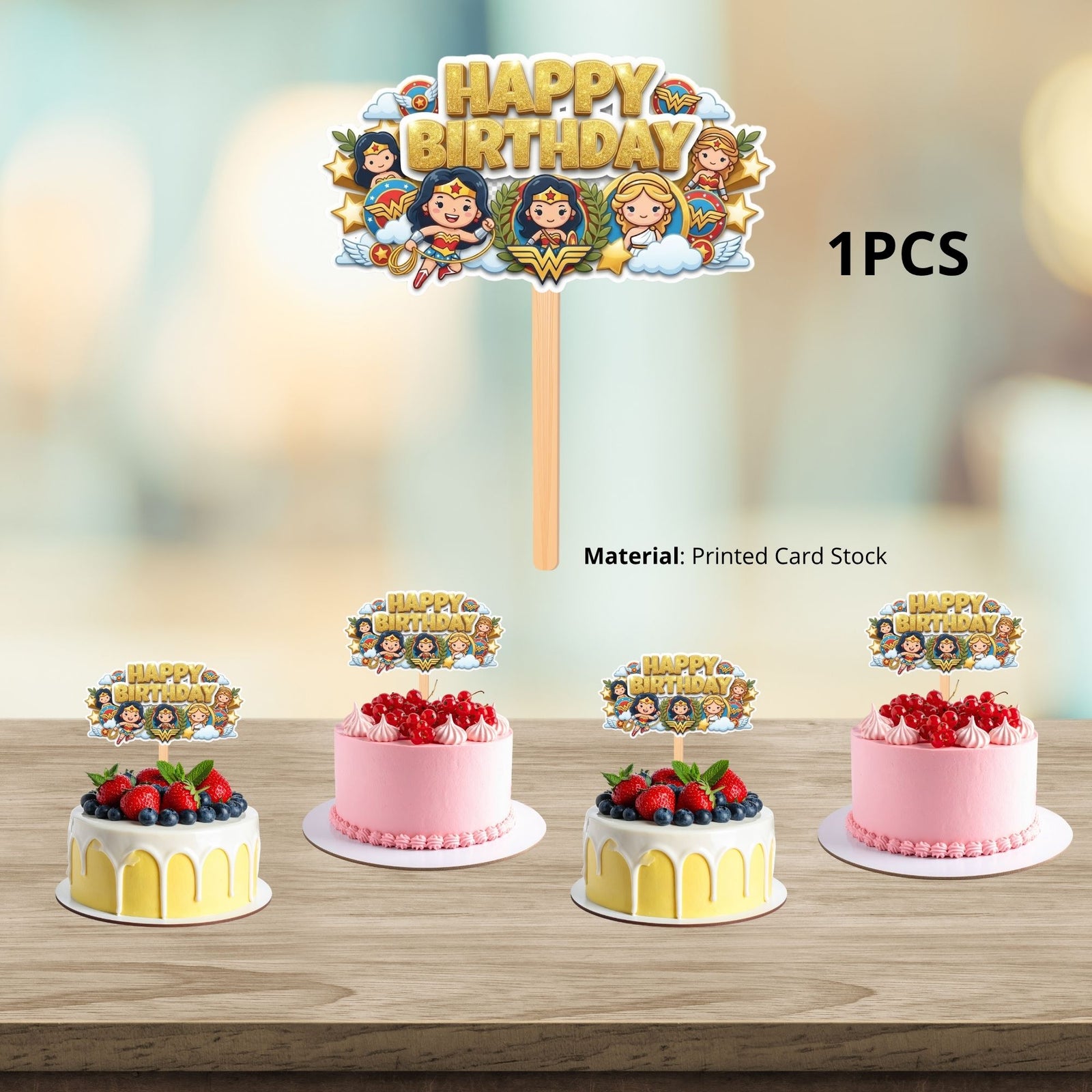 Wonder Woman Kid Birthday Cake Topper for Kids | Premium 300 GSM Cardstock | Cute Cartoon Party Decoration | Cake Decoration Topper for Birthday Party Supplies