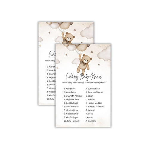 Load image into Gallery viewer, Baby Shower Games Card Pack - 18 High-Quality 300gsm Cards for Fun &amp; Exciting Celebration(Celebrity Baby Names)
