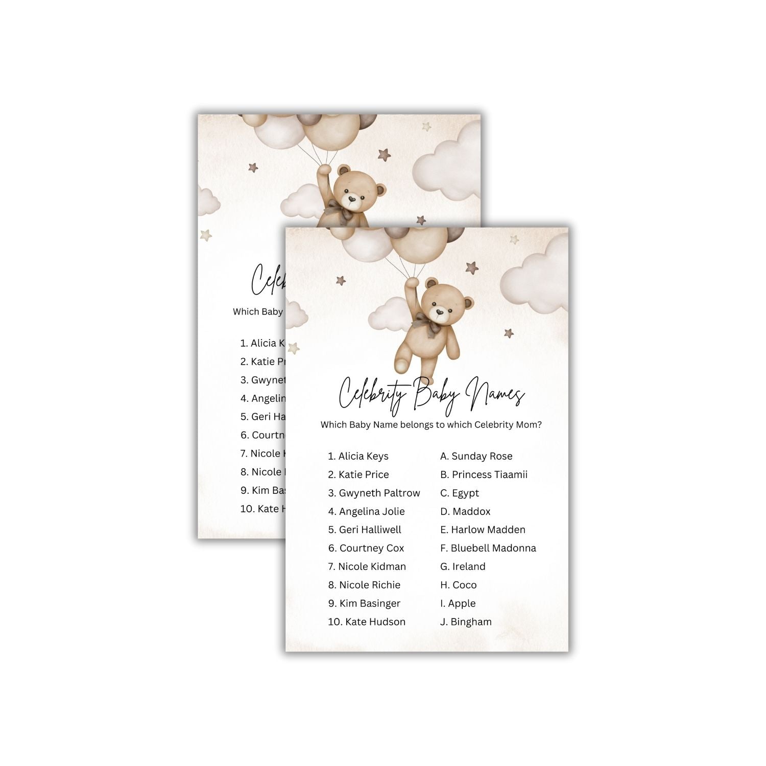 Baby Shower Games Card Pack - 18 High-Quality 300gsm Cards for Fun & Exciting Celebration(Celebrity Baby Names)