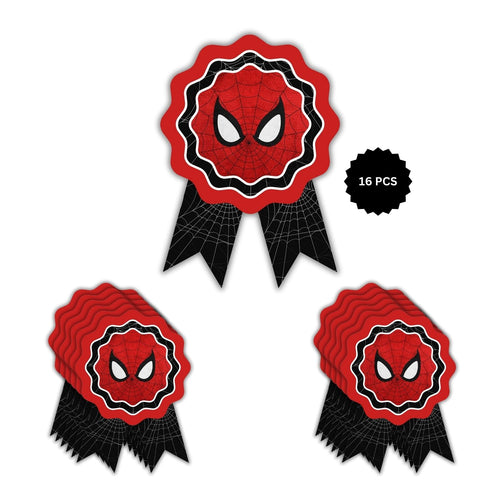 Load image into Gallery viewer, Spider Super Hero Theme Birthday Badges for Kids – 4x3 Inch 250gsm Cardstock with Pin | PartyDecor Mall (Spider Super Hero)
