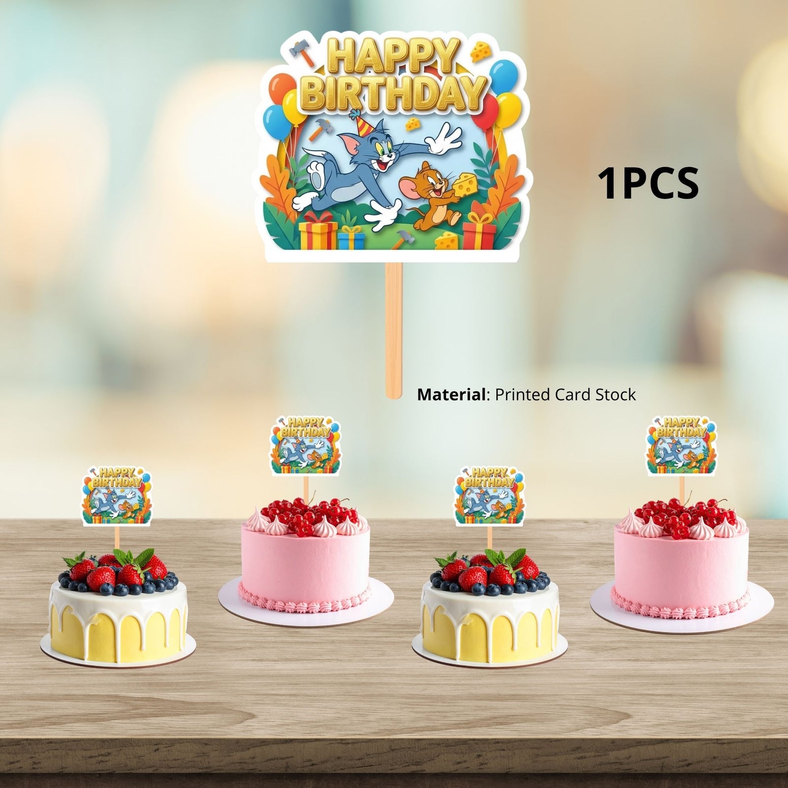 Tom And Jerry Birthday Cake Topper for Kids | Premium 300 GSM Cardstock | Cute Cartoon Party Decoration | Cake Decoration Topper for Birthday Party Supplies