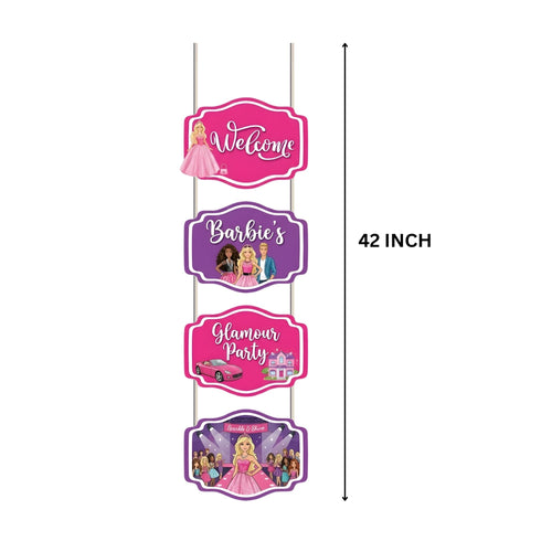 Load image into Gallery viewer, Barbie Door/Wall Hanging Dangler- (42 Inches/250 GSM Cardstock/Purple &amp; Pink/6Pcs)
