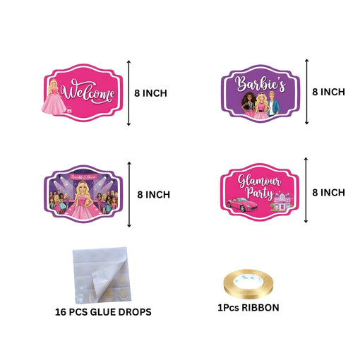 Load image into Gallery viewer, Barbie Door/Wall Hanging Dangler- (42 Inches/250 GSM Cardstock/Purple &amp; Pink/6Pcs)
