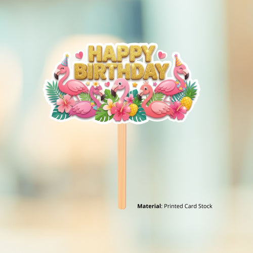 Load image into Gallery viewer, Flamingo Birthday Cake Topper for Kids | Premium 300 GSM Cardstock | Cute Cartoon Party Decoration | Cake Decoration Topper for Birthday Party Supplies
