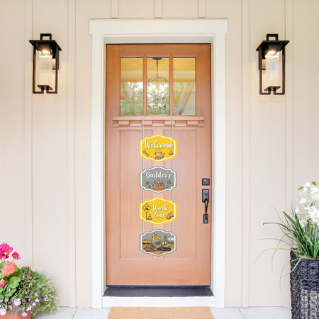 Construction Door/Wall Hanging Dangler- (42 Inches/250 GSM Cardstock/Gray & Yellow/6Pcs)