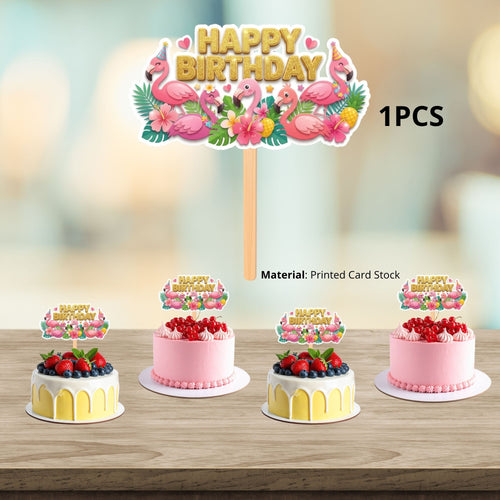 Load image into Gallery viewer, Flamingo Birthday Cake Topper for Kids | Premium 300 GSM Cardstock | Cute Cartoon Party Decoration | Cake Decoration Topper for Birthday Party Supplies
