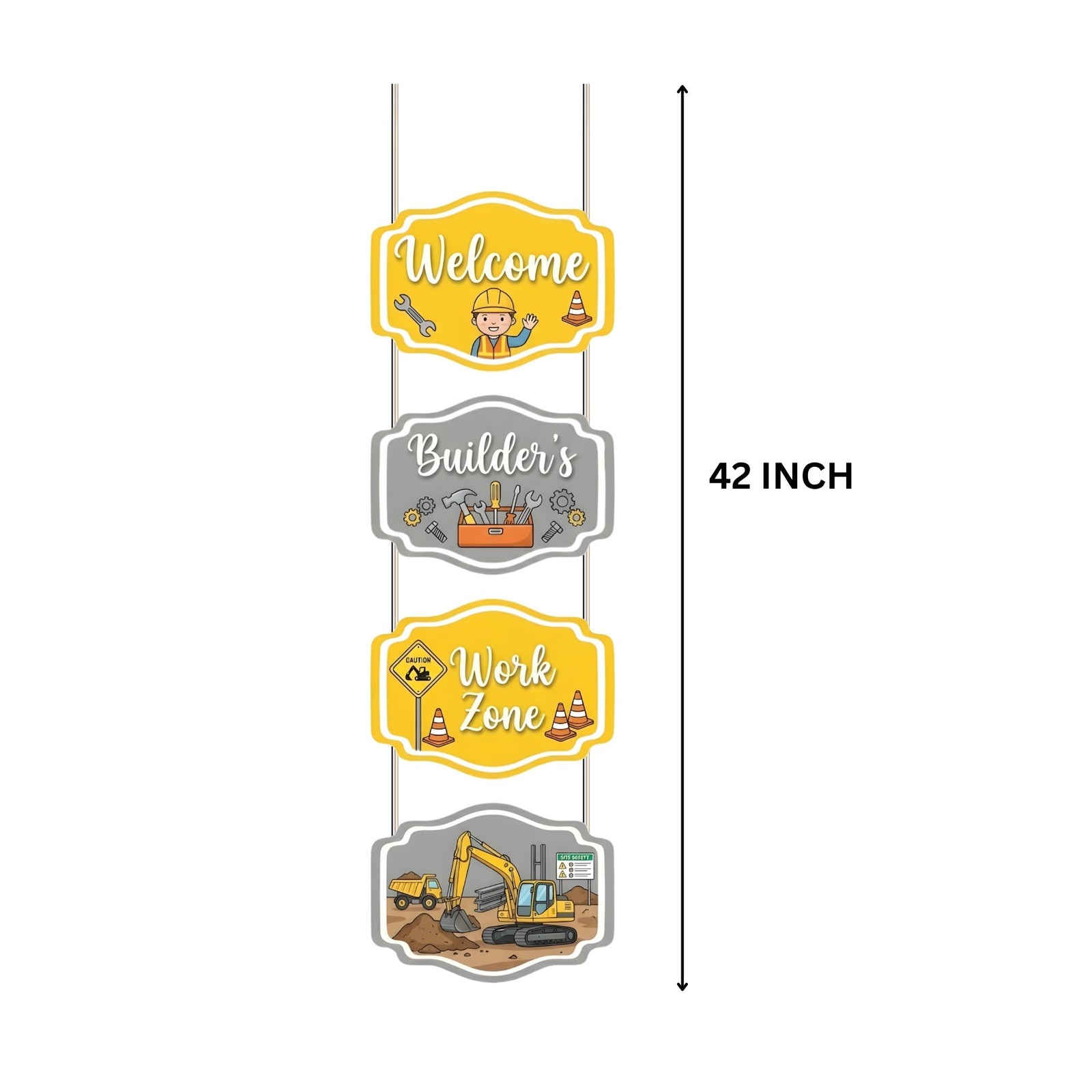 Construction Door/Wall Hanging Dangler- (42 Inches/250 GSM Cardstock/Gray & Yellow/6Pcs)