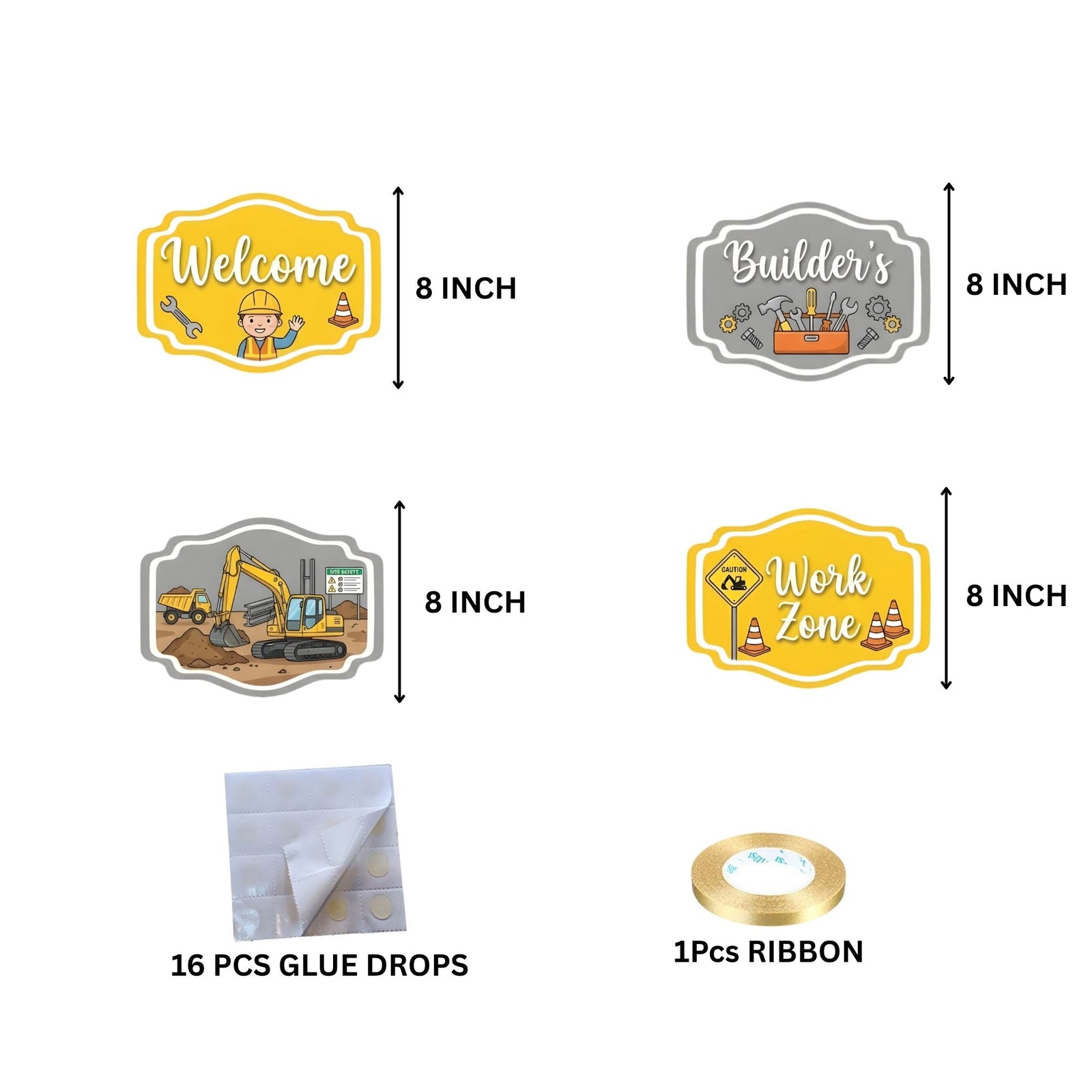 Construction Door/Wall Hanging Dangler- (42 Inches/250 GSM Cardstock/Gray & Yellow/6Pcs)