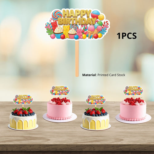 Load image into Gallery viewer, Candyland Birthday Cake Topper for Kids | Premium 300 GSM Cardstock | Cute Cartoon Party Decoration | Cake Decoration Topper for Birthday Party Supplies
