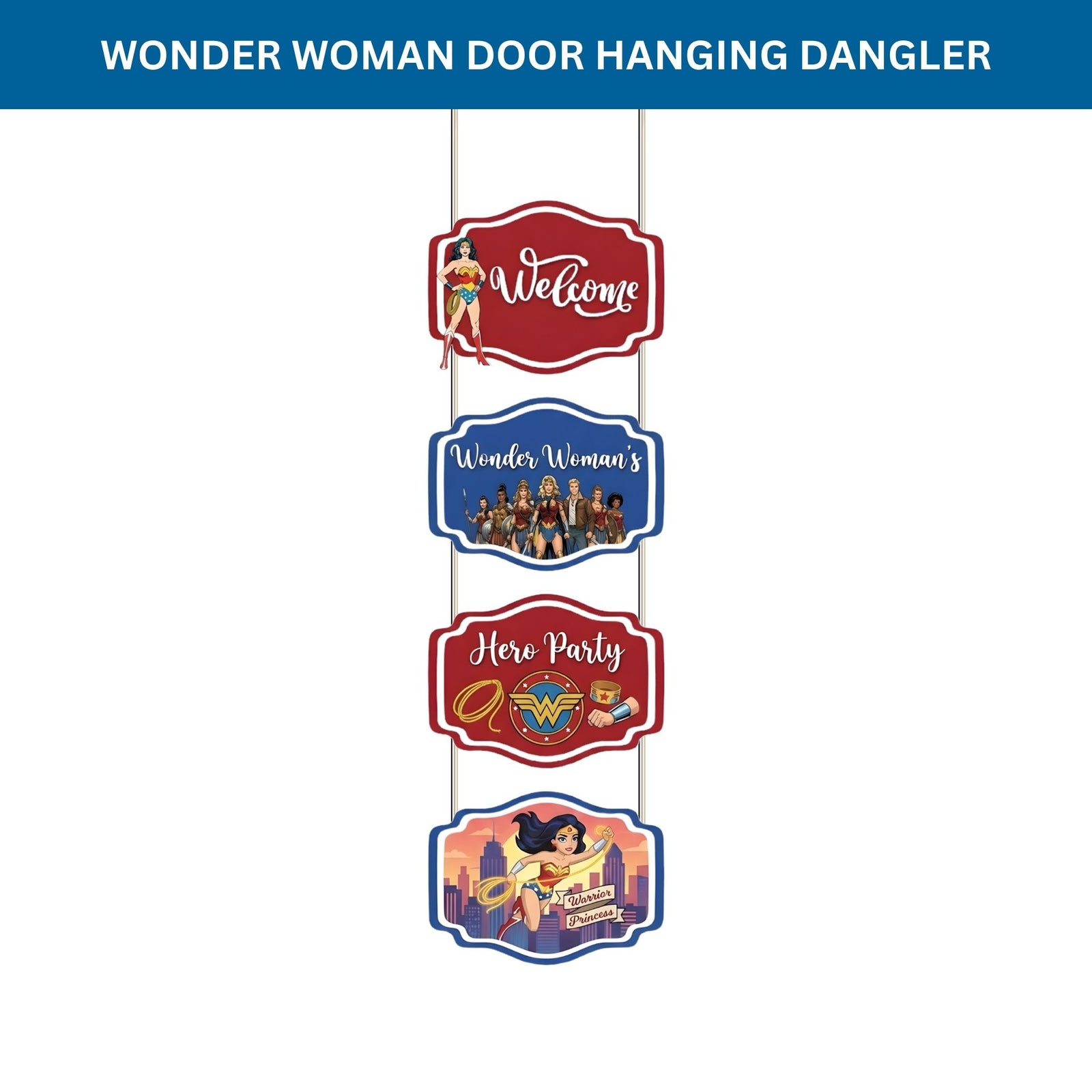 Wonder Woman Door/Wall Hanging Dangler- (42 Inches/250 GSM Cardstock/Red & Blue/6Pcs)