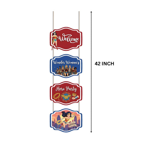 Load image into Gallery viewer, Wonder Woman Door/Wall Hanging Dangler- (42 Inches/250 GSM Cardstock/Red &amp; Blue/6Pcs)

