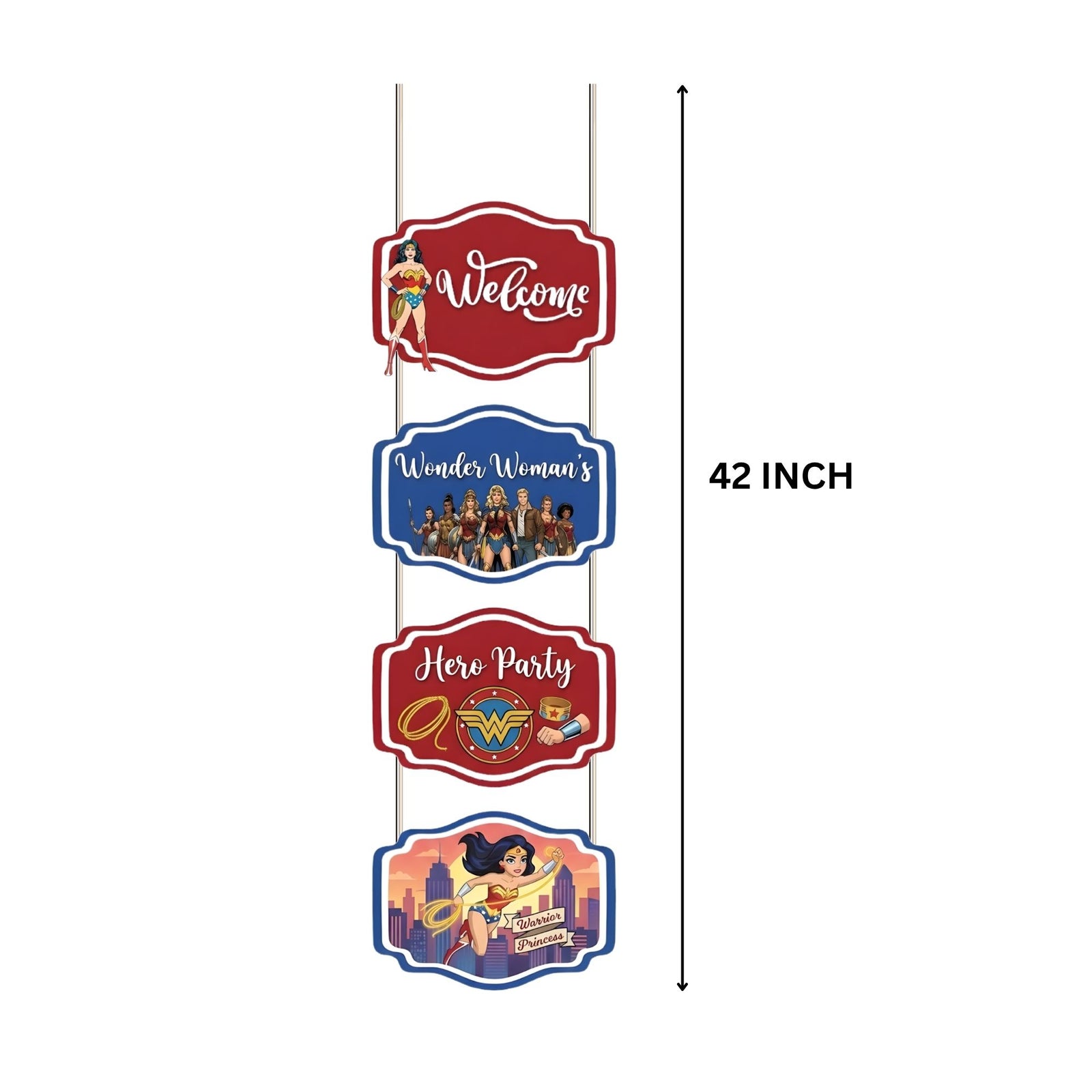 Wonder Woman Door/Wall Hanging Dangler- (42 Inches/250 GSM Cardstock/Red & Blue/6Pcs)