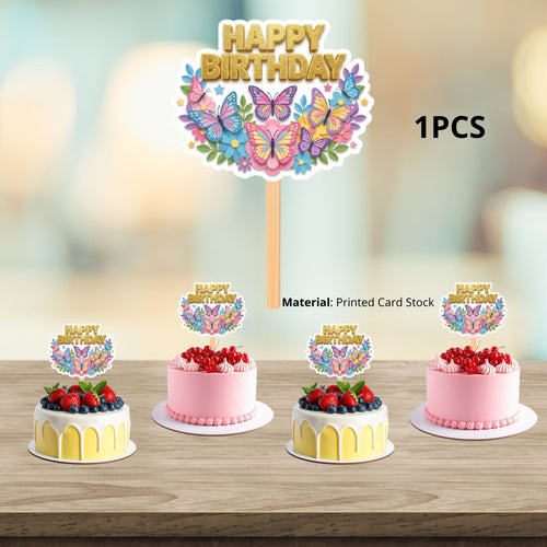 Load image into Gallery viewer, Butterfly  Birthday Cake Topper for Kids | Premium 300 GSM Cardstock | Cute Cartoon Party Decoration | Cake Decoration Topper for Birthday Party Supplies
