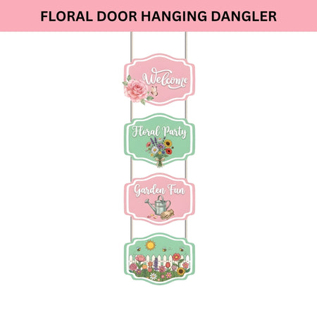 Floral Door/Wall Hanging Dangler- (42 Inches/250 GSM Cardstock/Green & Pink/6Pcs)